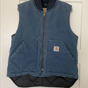 CARHARTT Quilted Lined Faded Blue Denim Vest Jacket Men